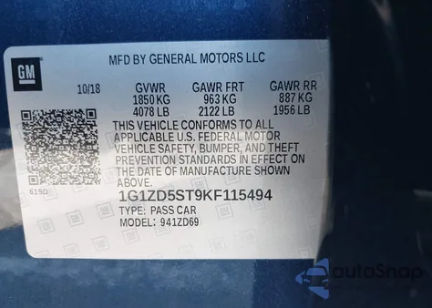2019 Chevrolet Malibu Lt from USA, damaged, VIN 1G1ZD5ST9KF115494
